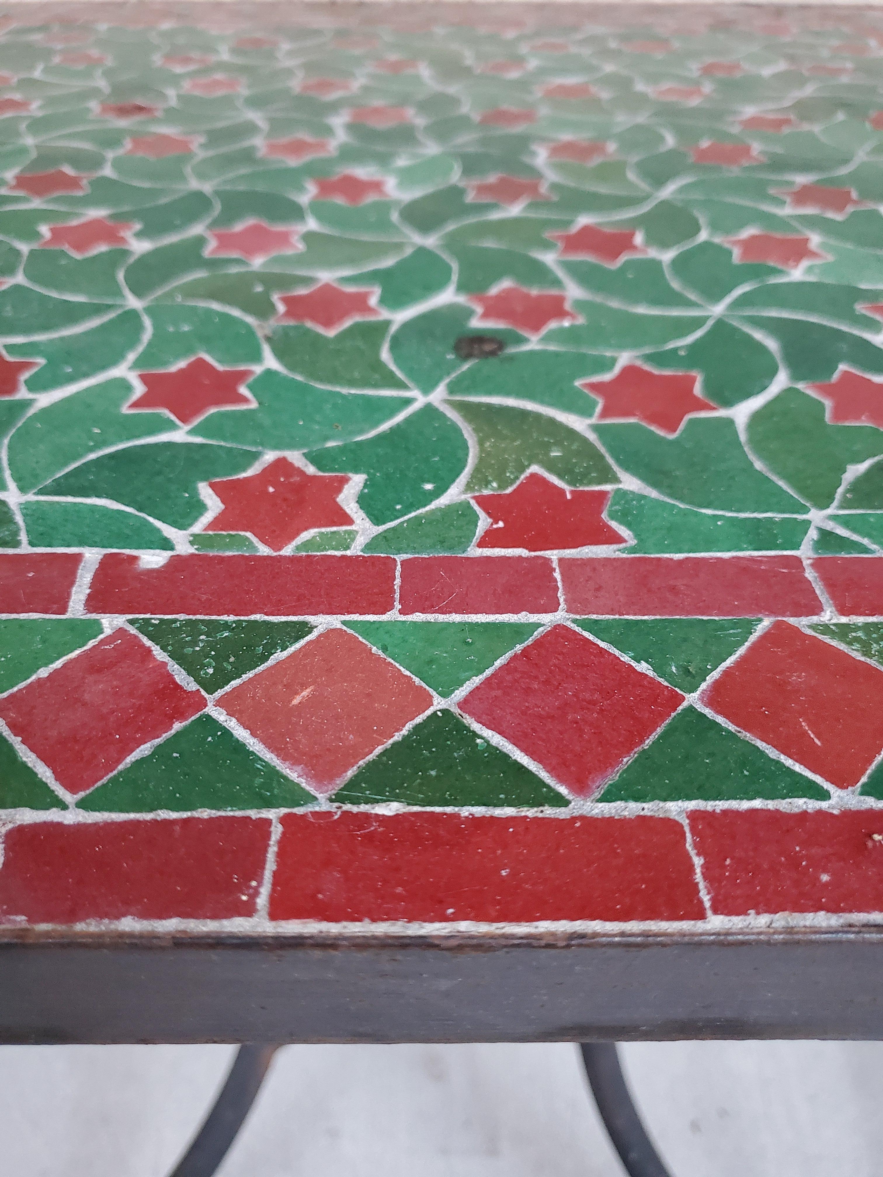Appliqué Burgundy and Green Moroccan Mosaic Table For Sale