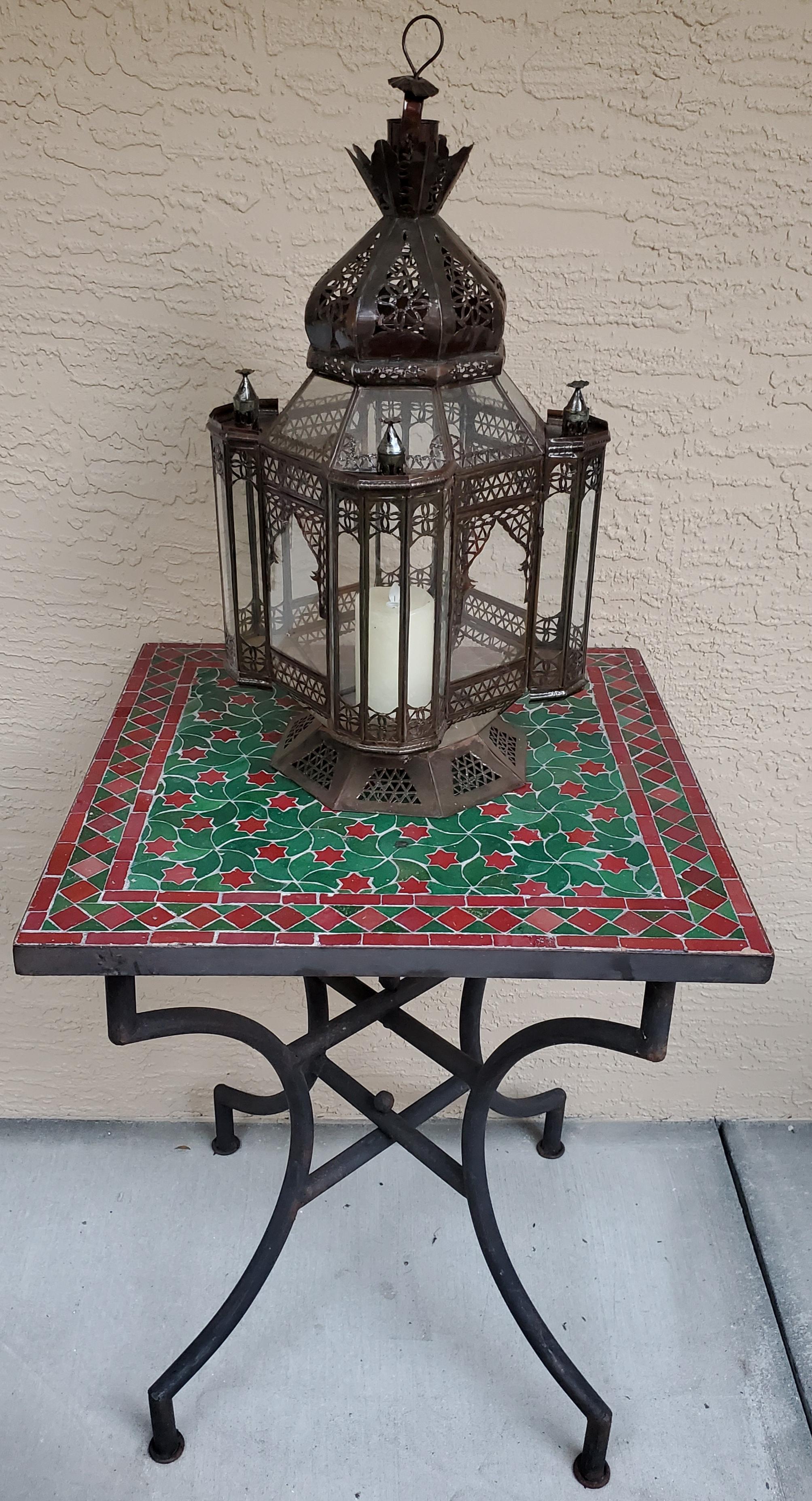 Contemporary Burgundy and Green Moroccan Mosaic Table For Sale