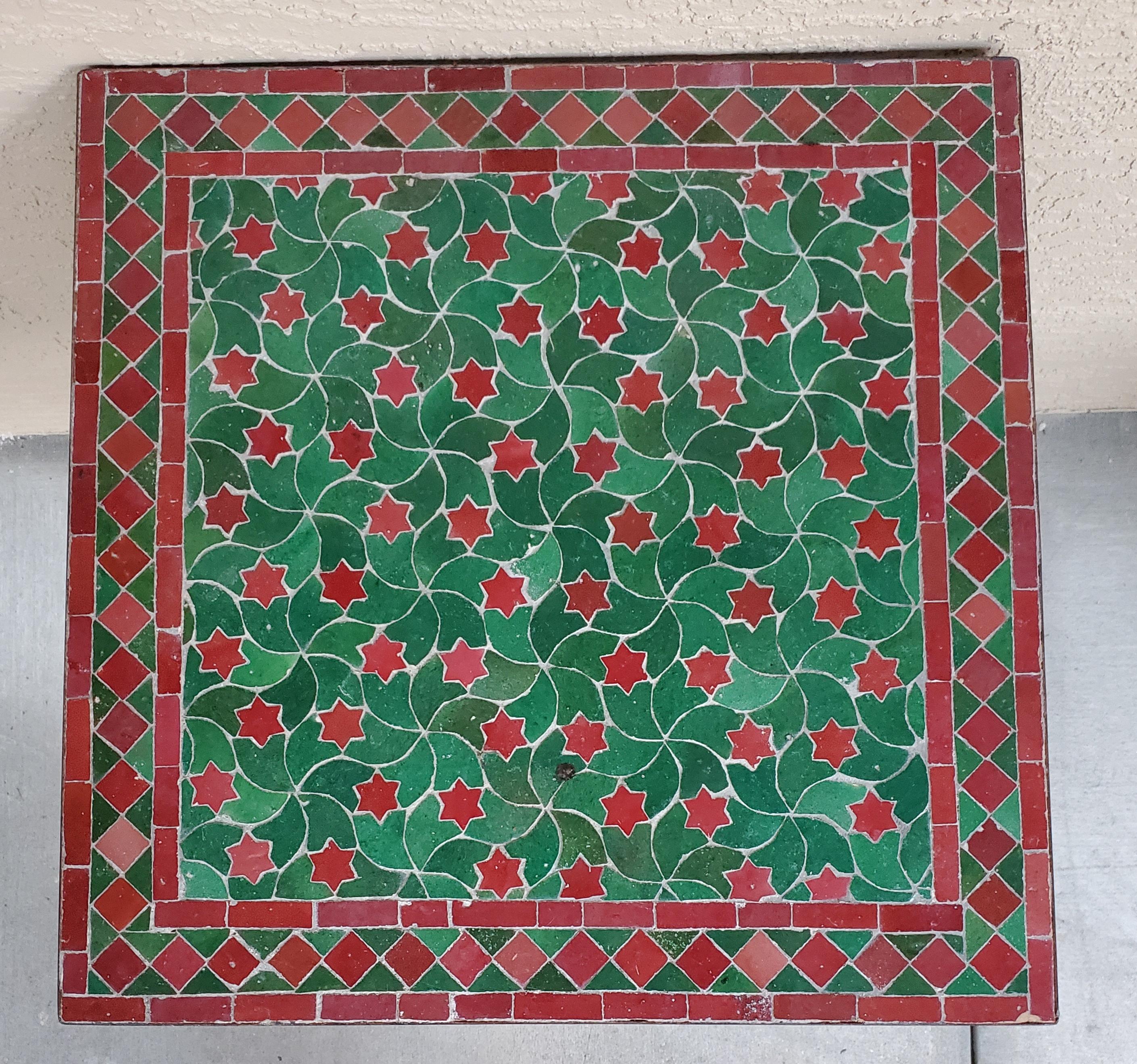 Resin Burgundy and Green Moroccan Mosaic Table For Sale
