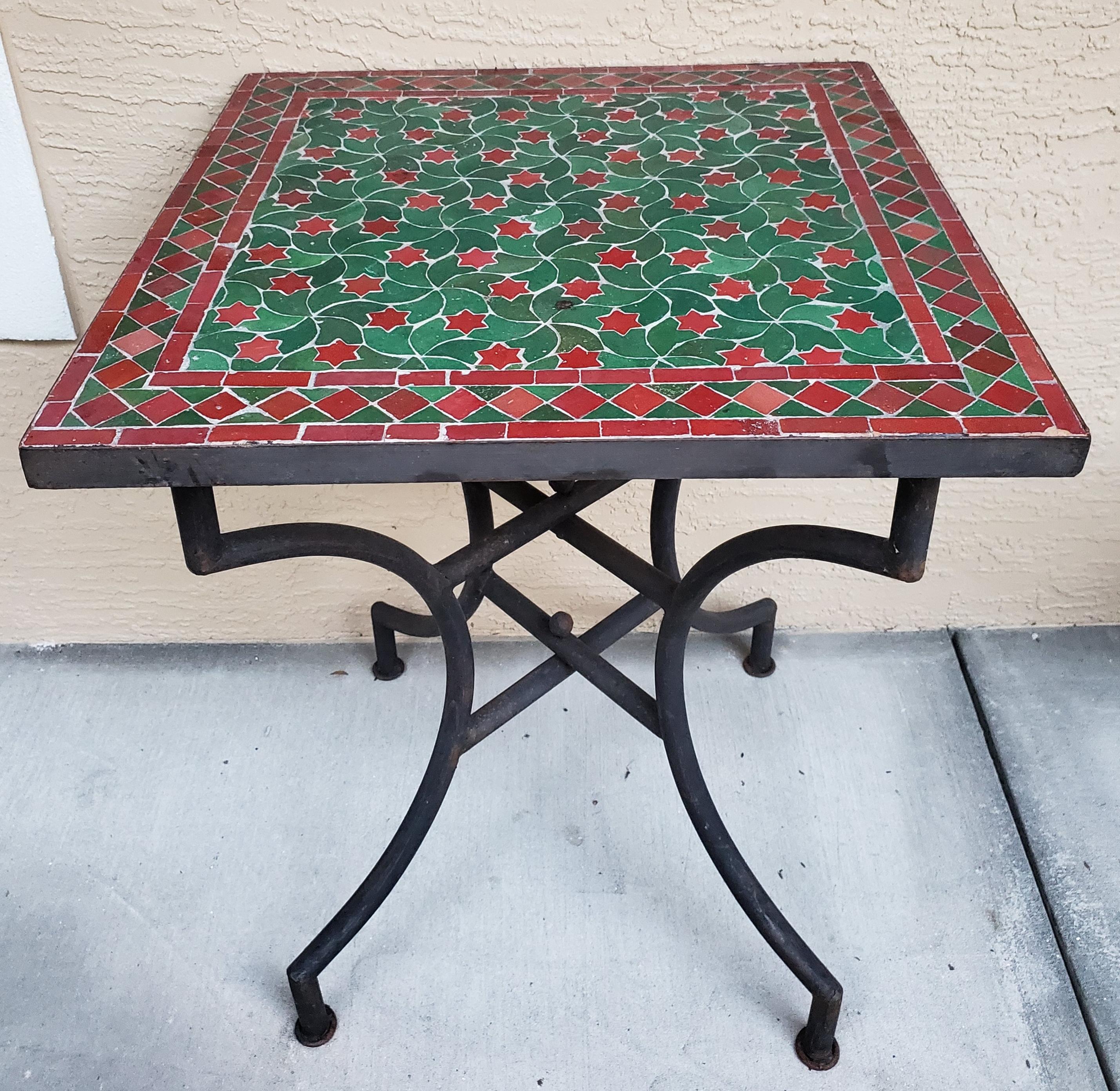 Burgundy and Green Moroccan Mosaic Table For Sale 1