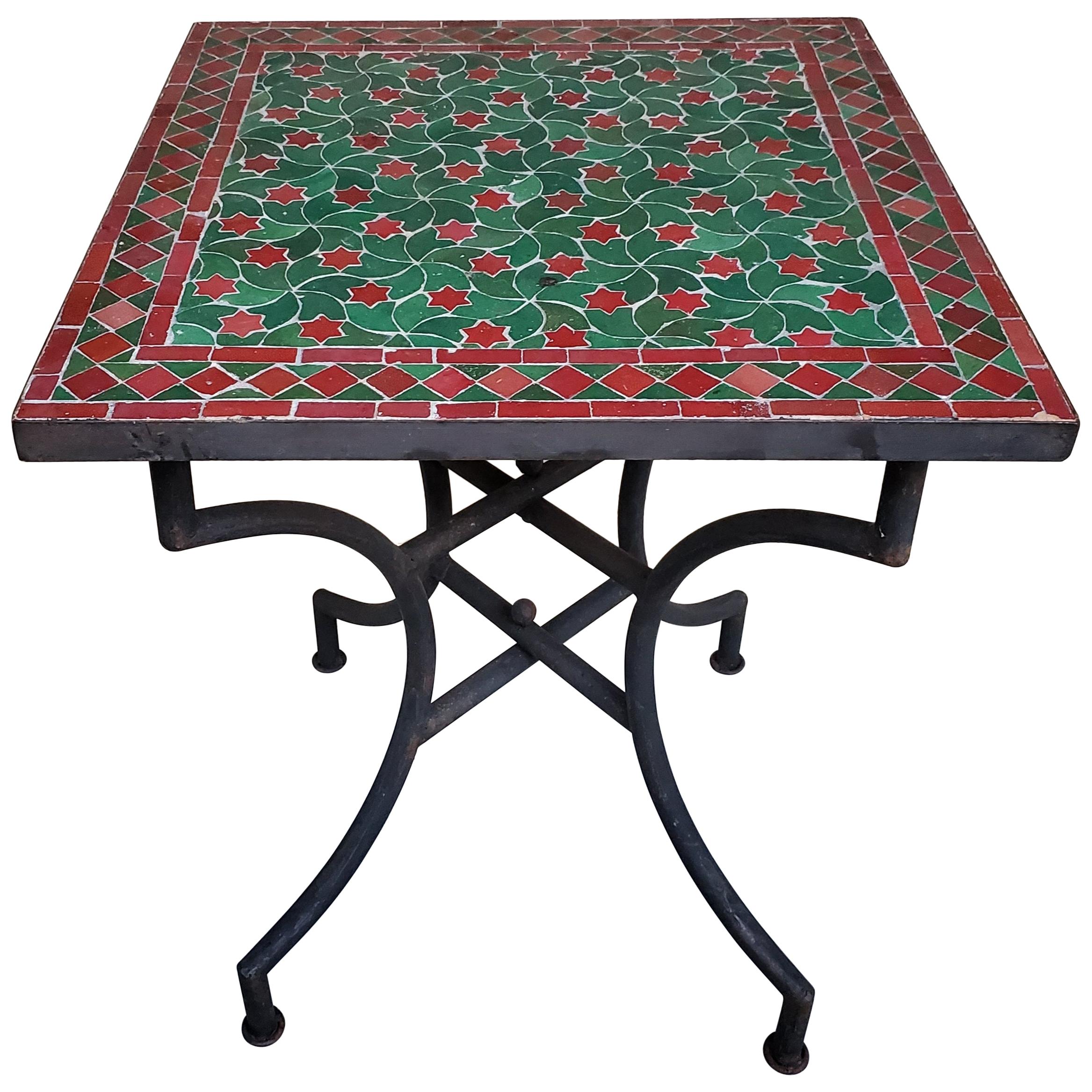 Burgundy and Green Moroccan Mosaic Table For Sale
