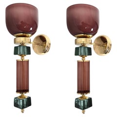 Burgundy and green Murano glass sconces