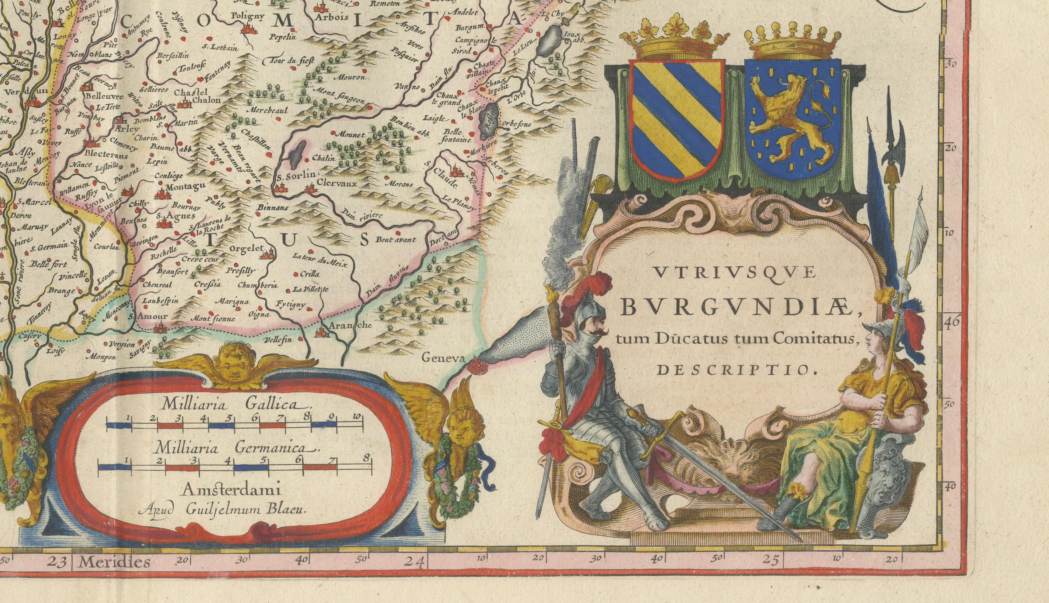 Burgundy Antique Blaeu Atlas Map of Burgundy and Franche-Comté, 1642