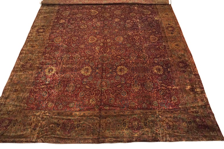 Burgundy Antique Indian Rug, circa 1900 For Sale at 1stDibs