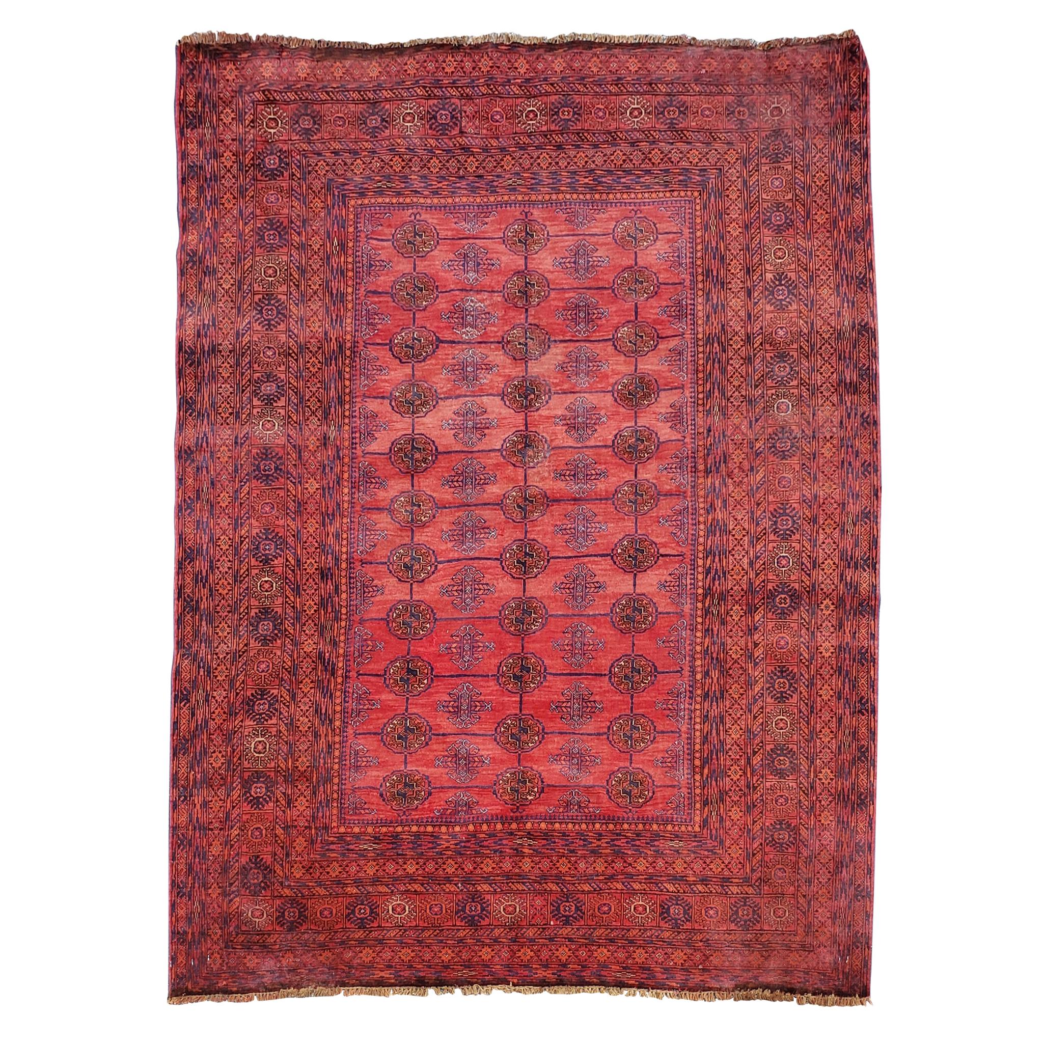 Burgundy Area Rug from Afghanistan, Colorful / 005 For Sale
