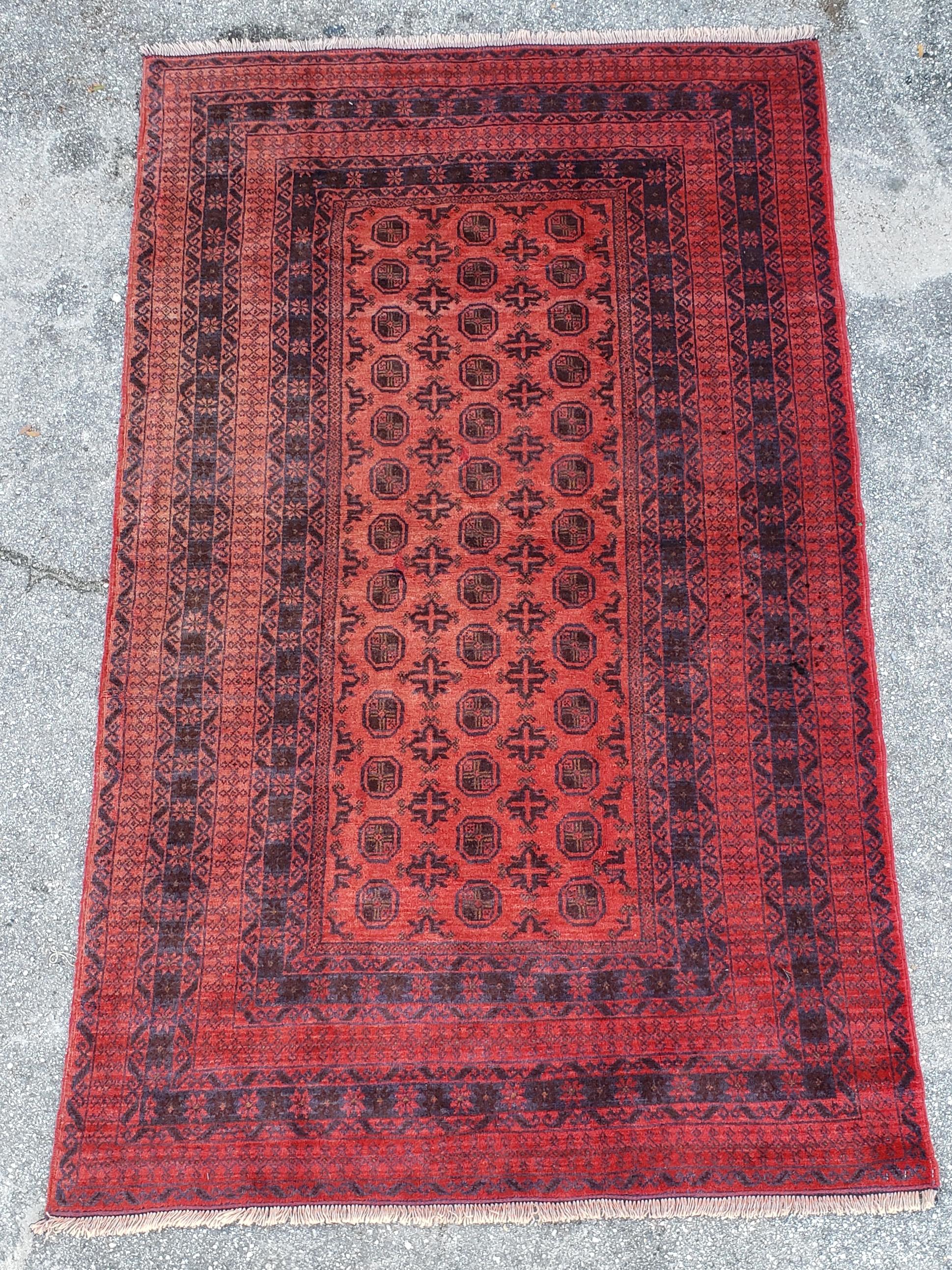 Wool Burgundy Area Rug From Afghanistan, Colorful / 033 For Sale