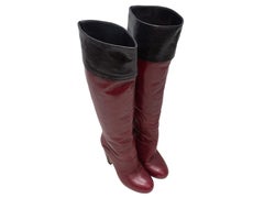 Burgundy & Black Miu Miu Knee-High Heeled Boots Size 36