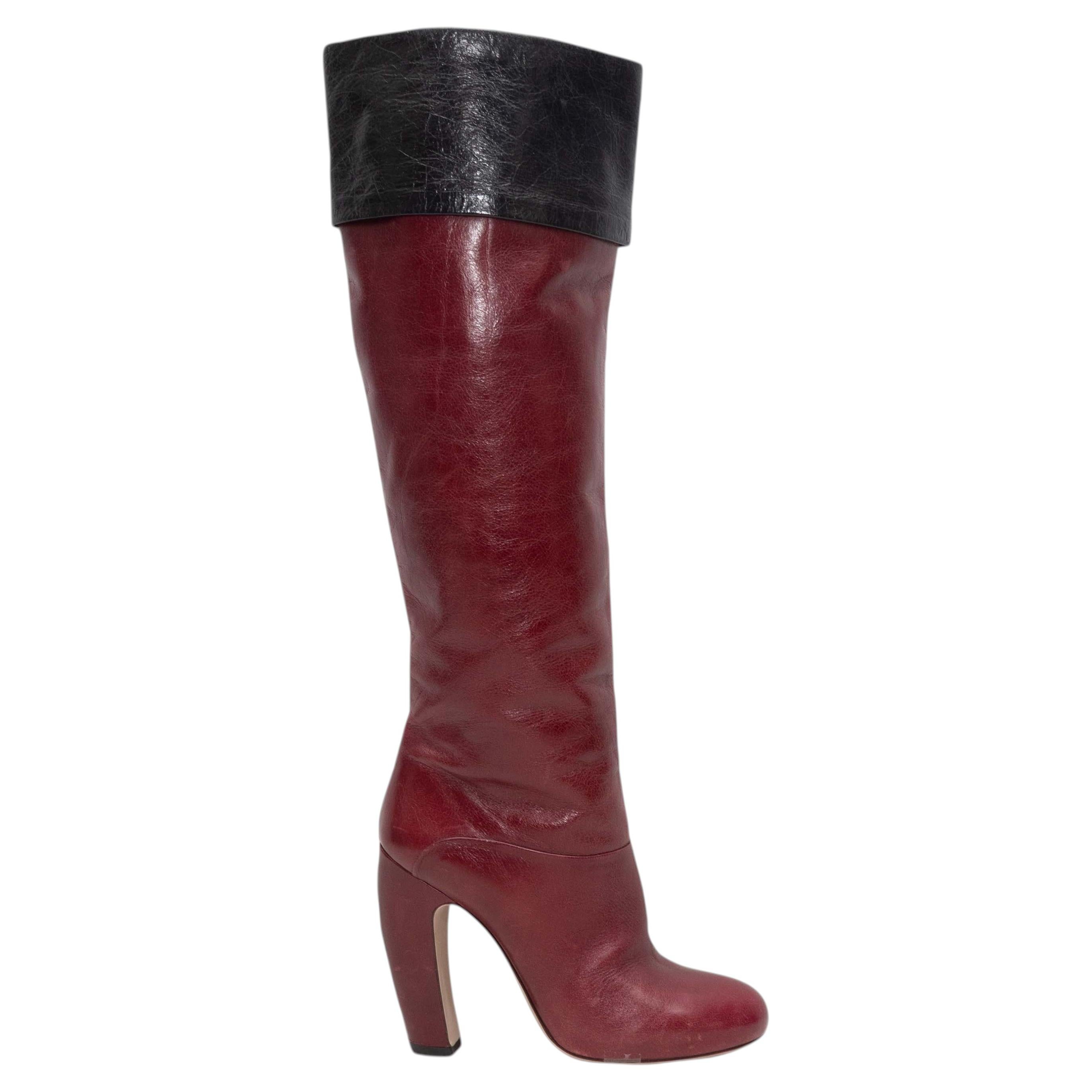 Burgundy & Black Miu Miu Knee-High Heeled Boots Size 36