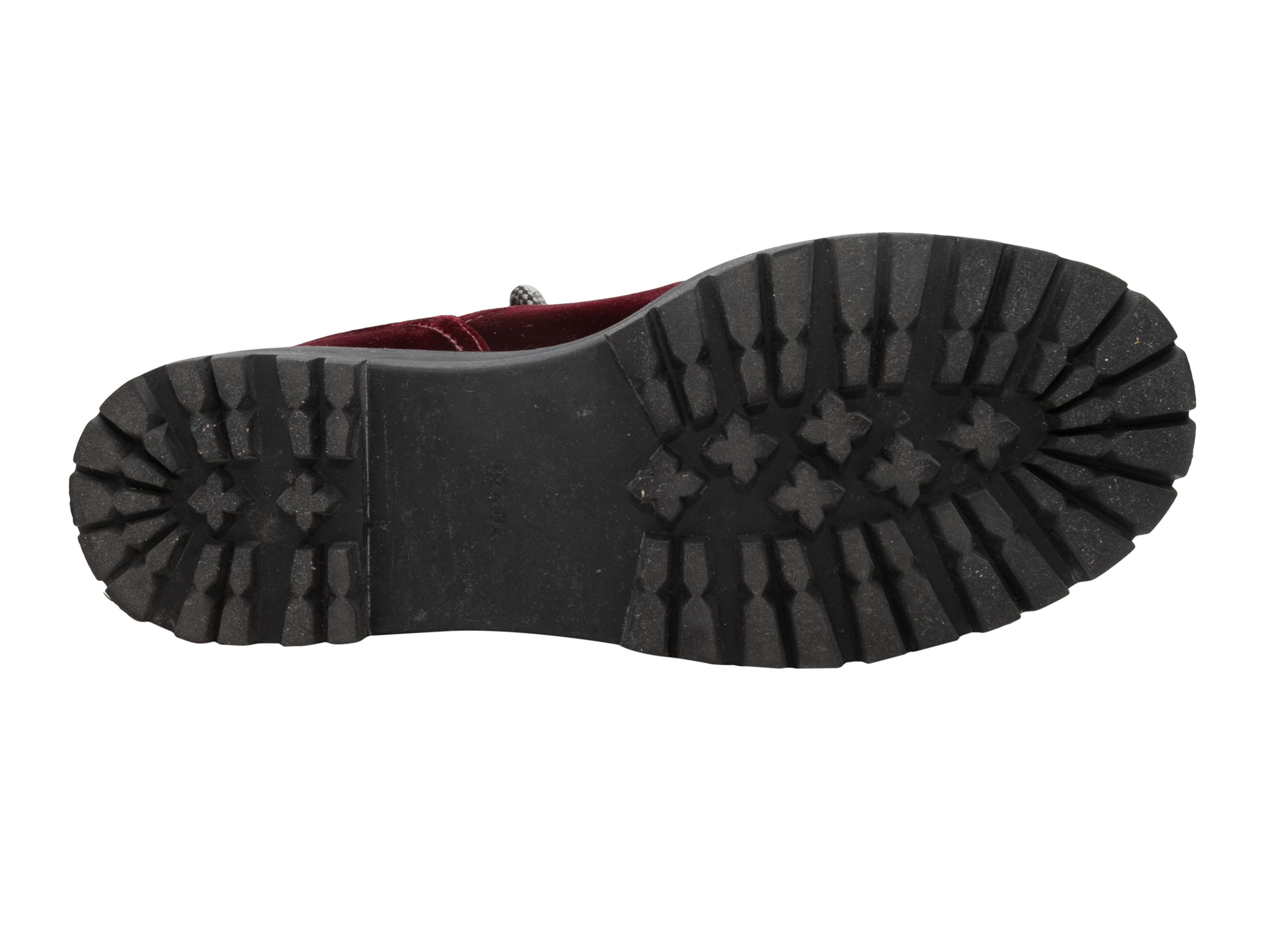 Burgundy & Black Prada Velvet Combat Boots Size 39.5 For Sale 1