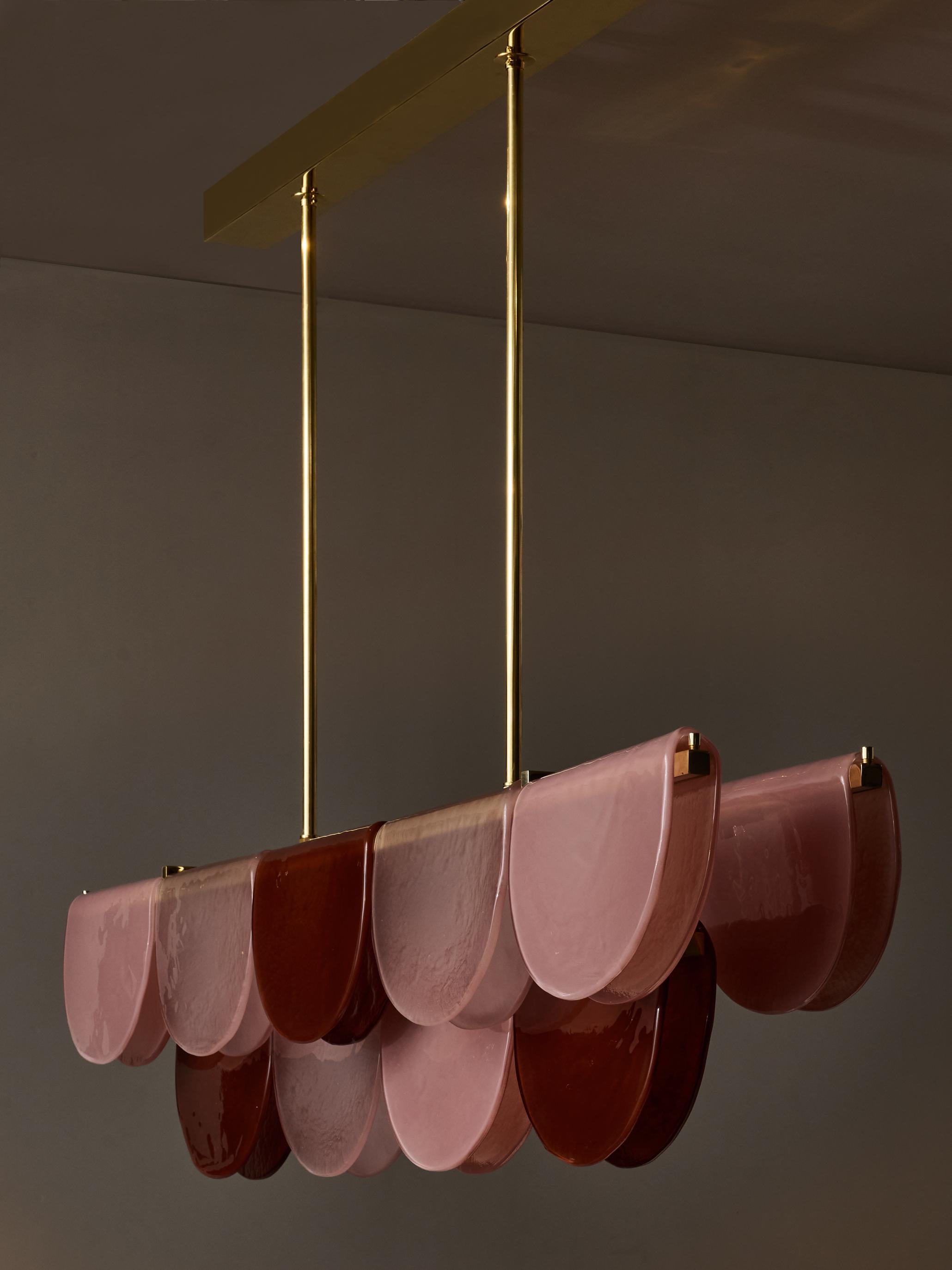 Modern Burgundy, Blush and Powder Pink Murano Glass Long Chandelier For Sale