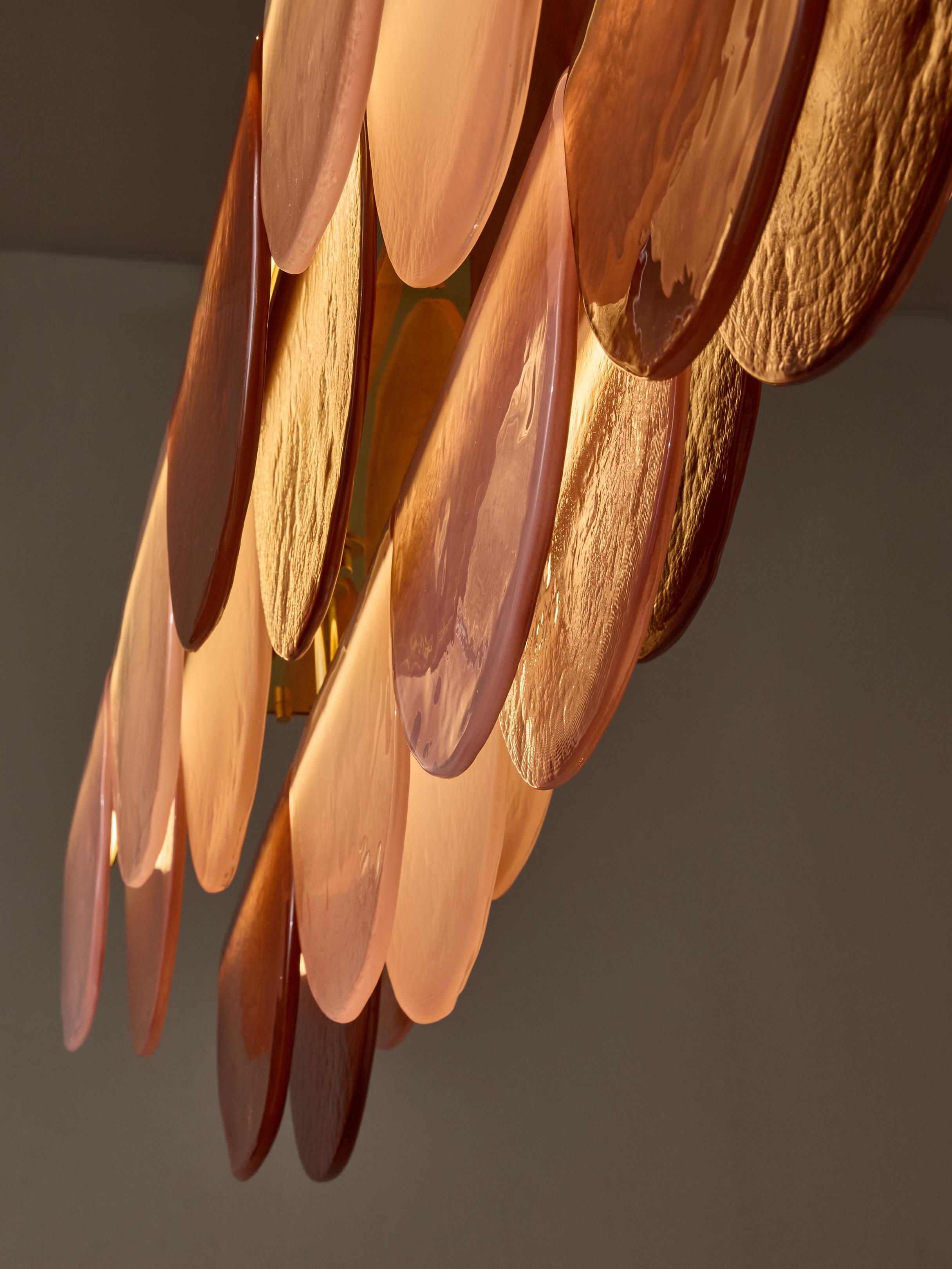Italian Burgundy, Blush and Powder Pink Murano Glass Long Chandelier For Sale