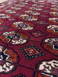 Burgundy Bukhara Rug • Handmade Vintage Turkmen Wool Rug (4×6) • 1960s