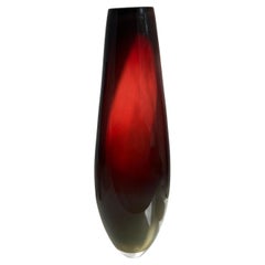 Burgundy Bullet blown glass Vessel with cut polished rim