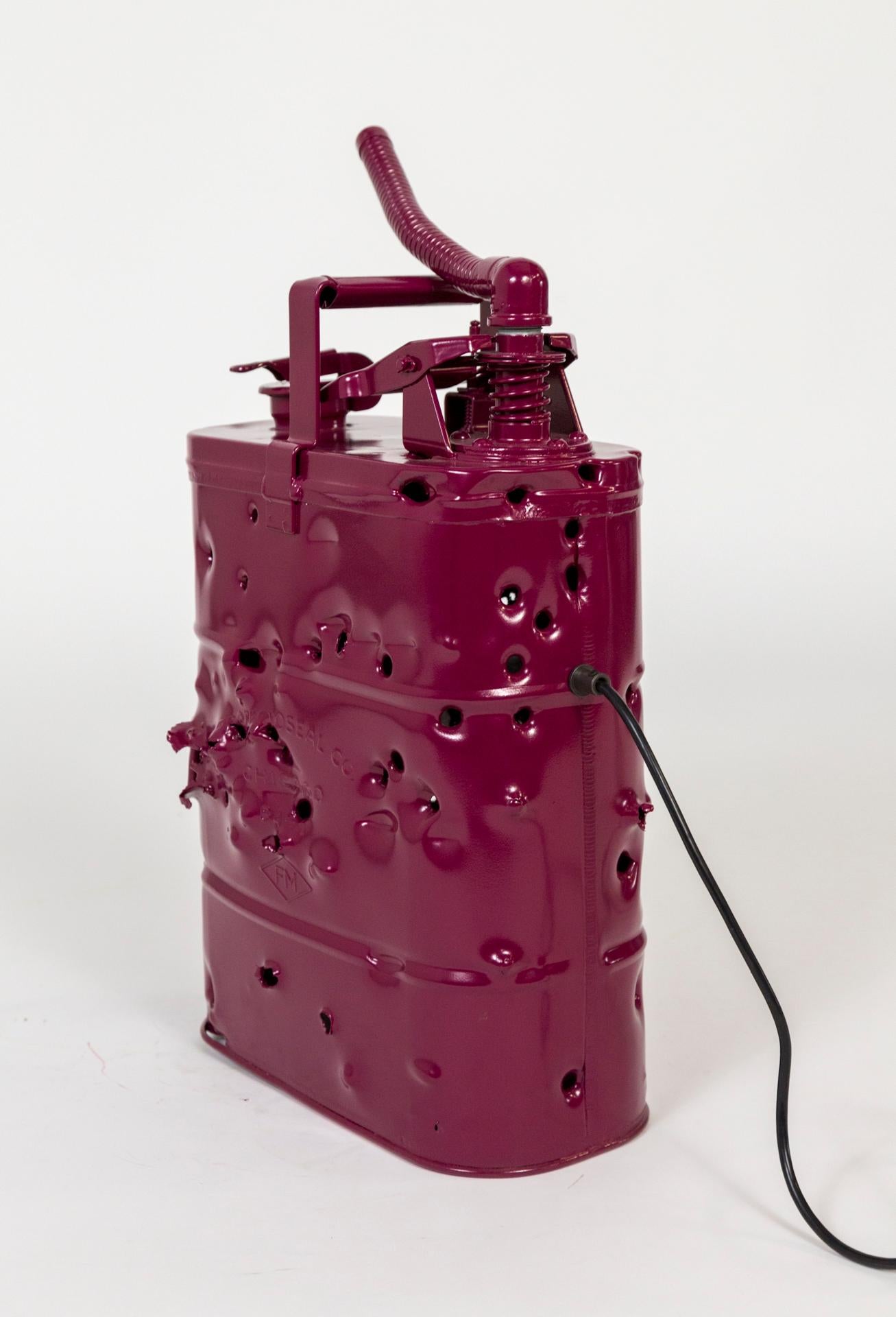 Powder-Coated Burgundy Bullet Holed Can Lamp by Charles Linder