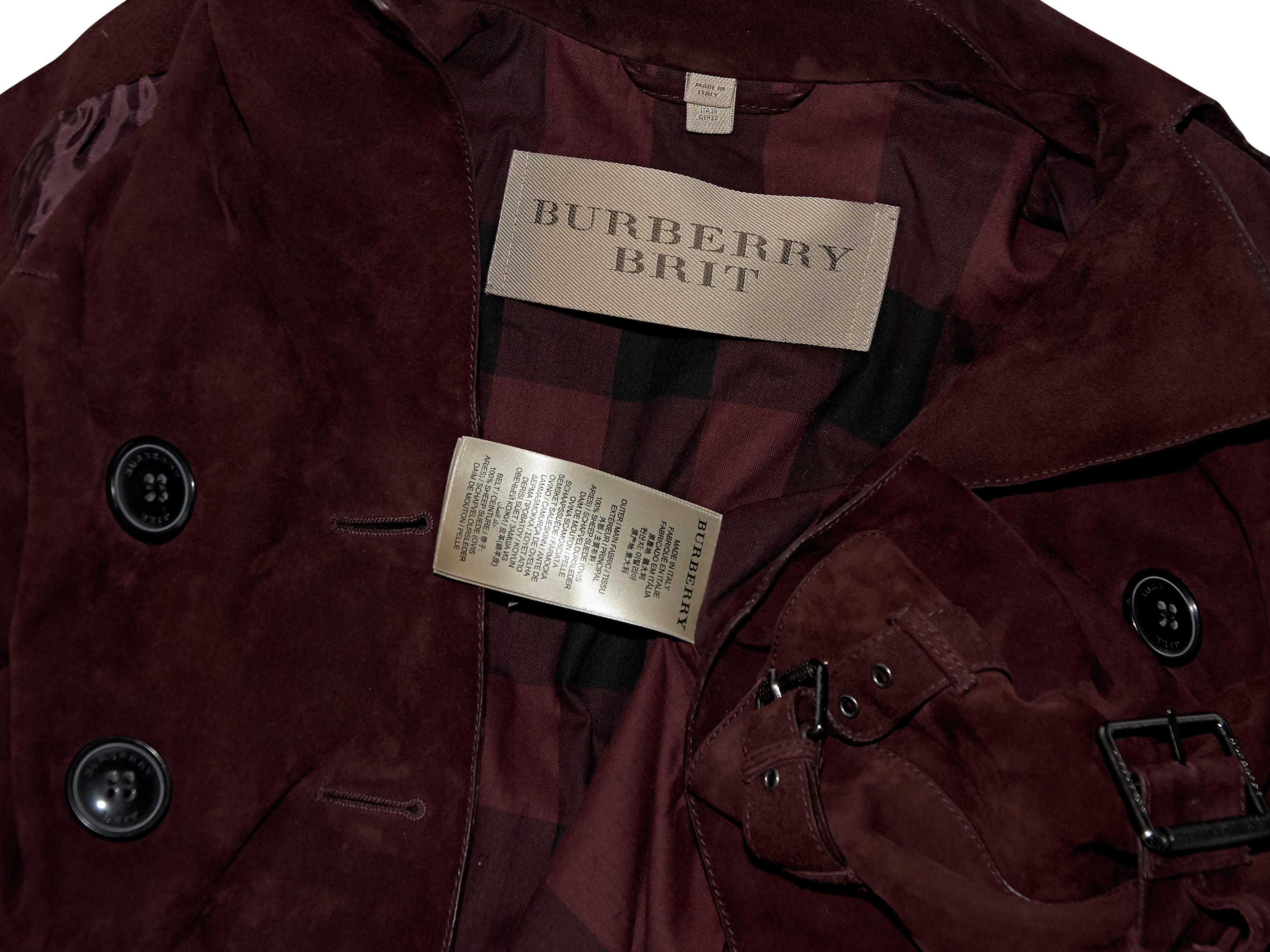 Burgundy Burberry Brit Double-Breasted Suede Jacket For Sale at 1stDibs
