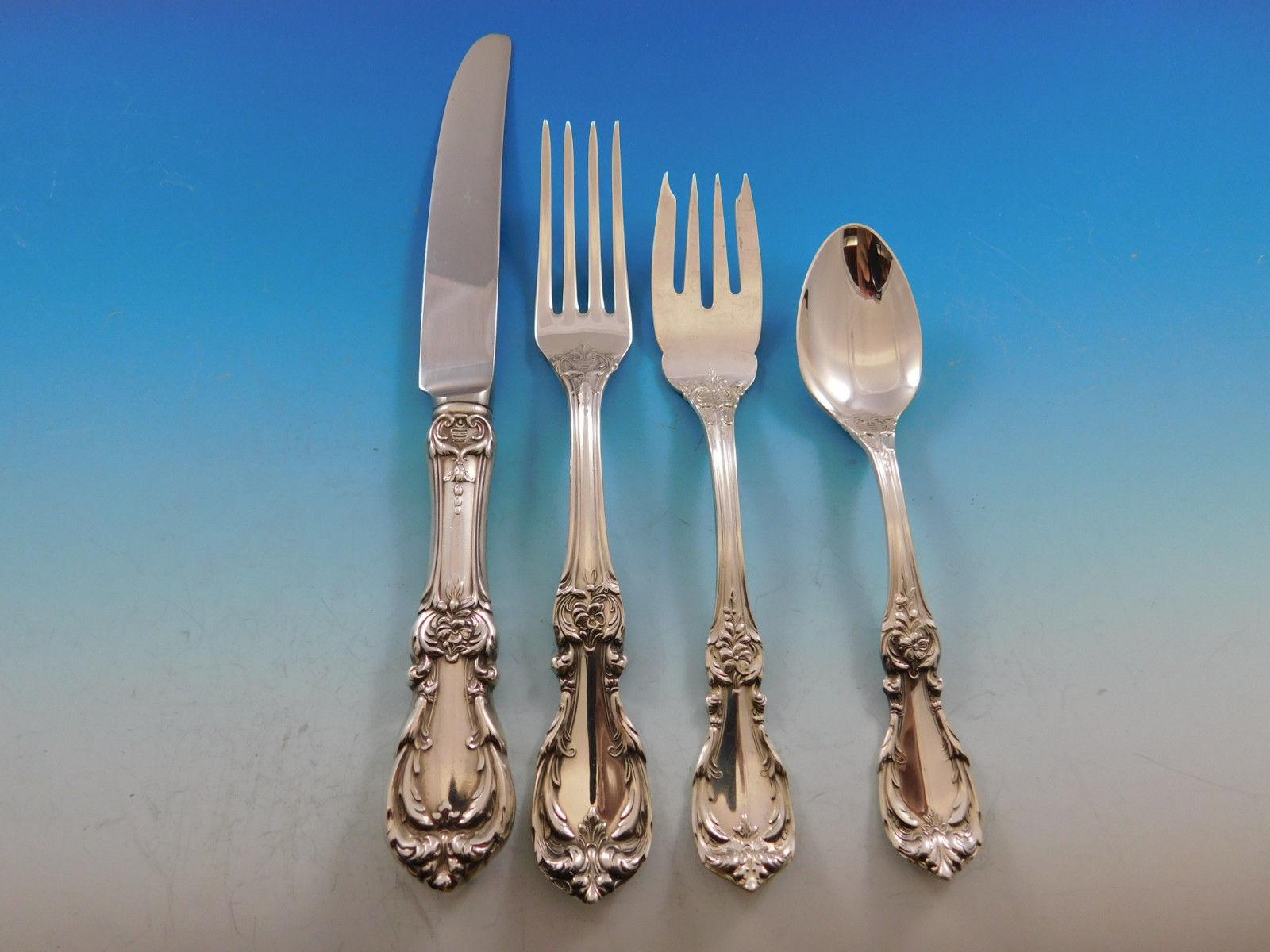 Burgundy by Reed & Barton sterling silver flatware set of 58 pieces. This set includes:

Eight knives, french blade, 8 7/8