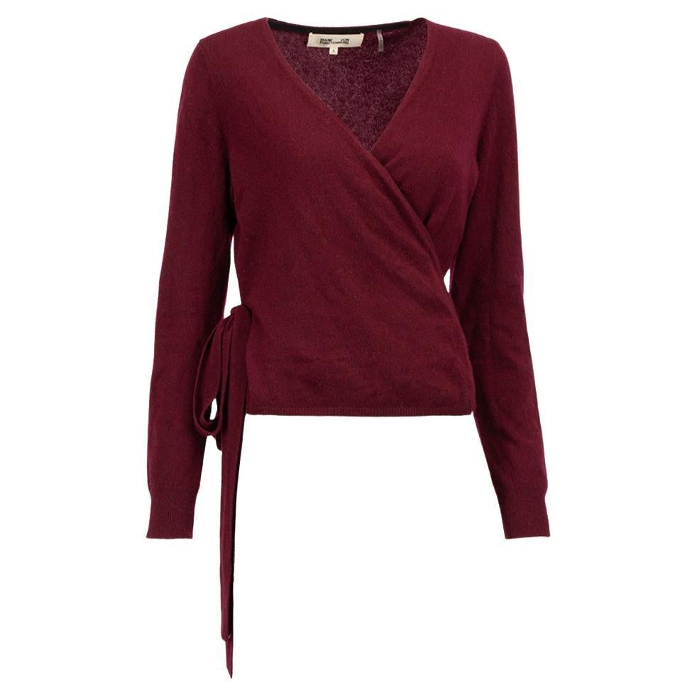Burgundy Cashmere Wrapped Cardigan Size M For Sale