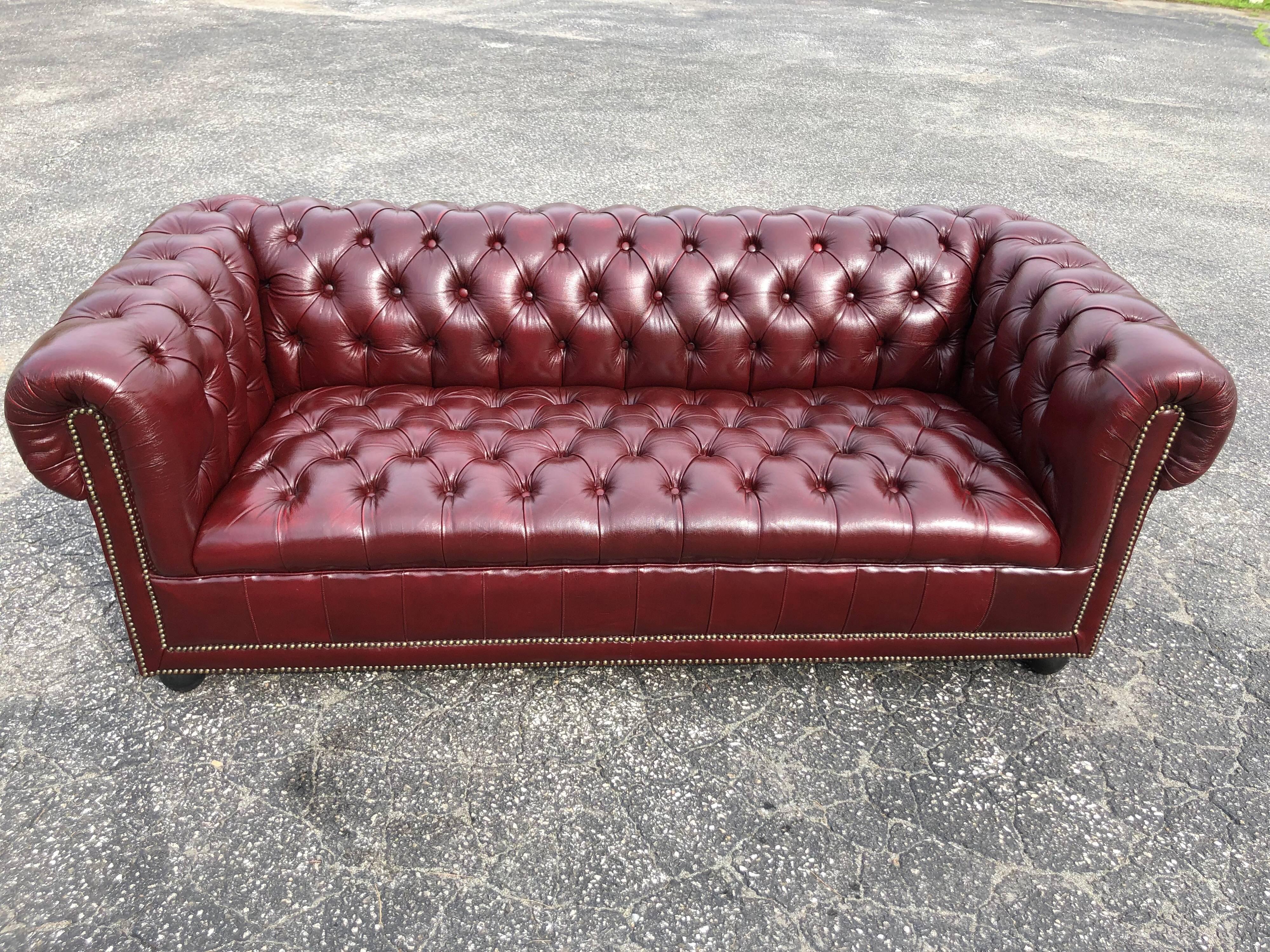 burgundy leather chesterfield sofa