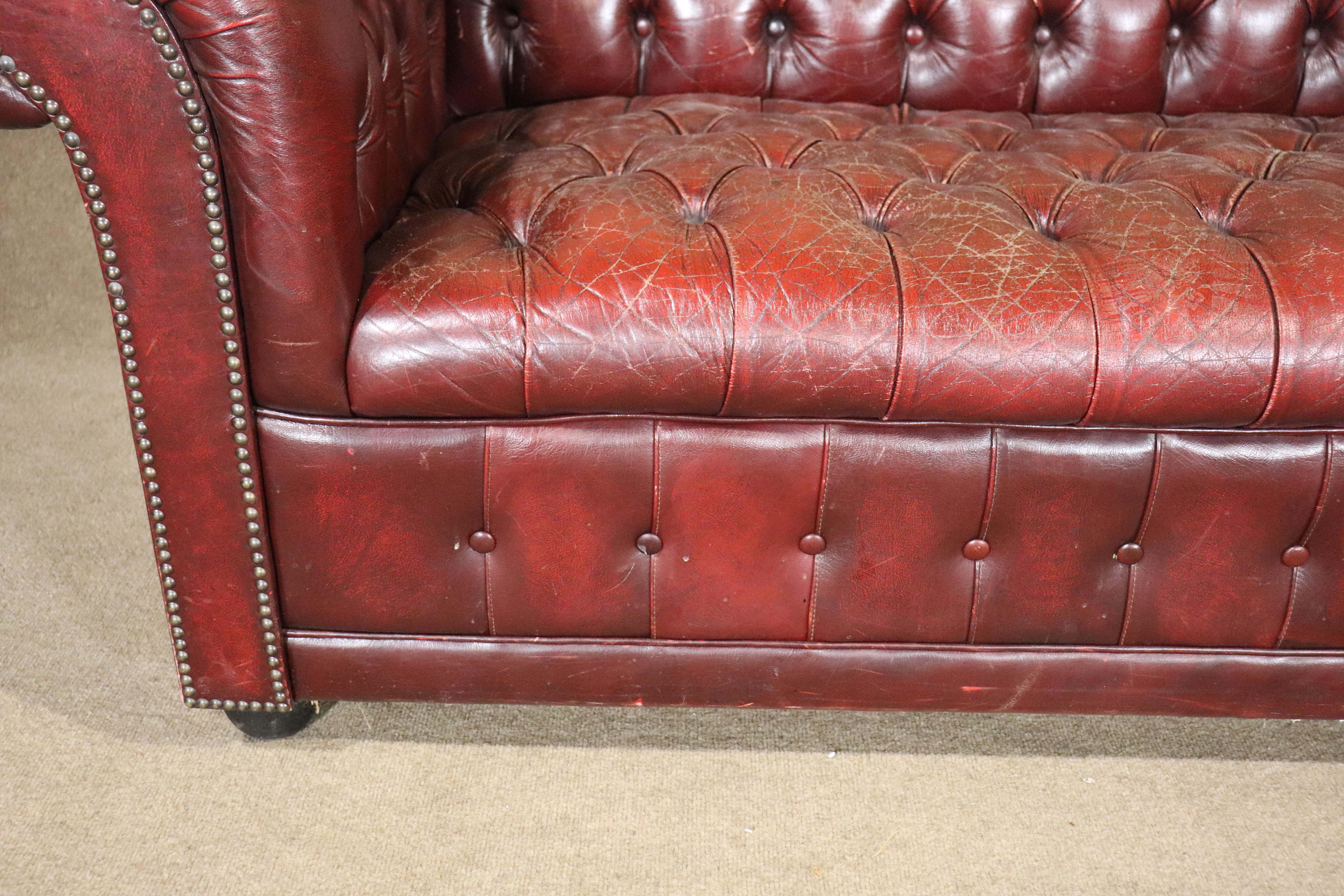 20th Century Burgundy Chesterfield Sofa For Sale