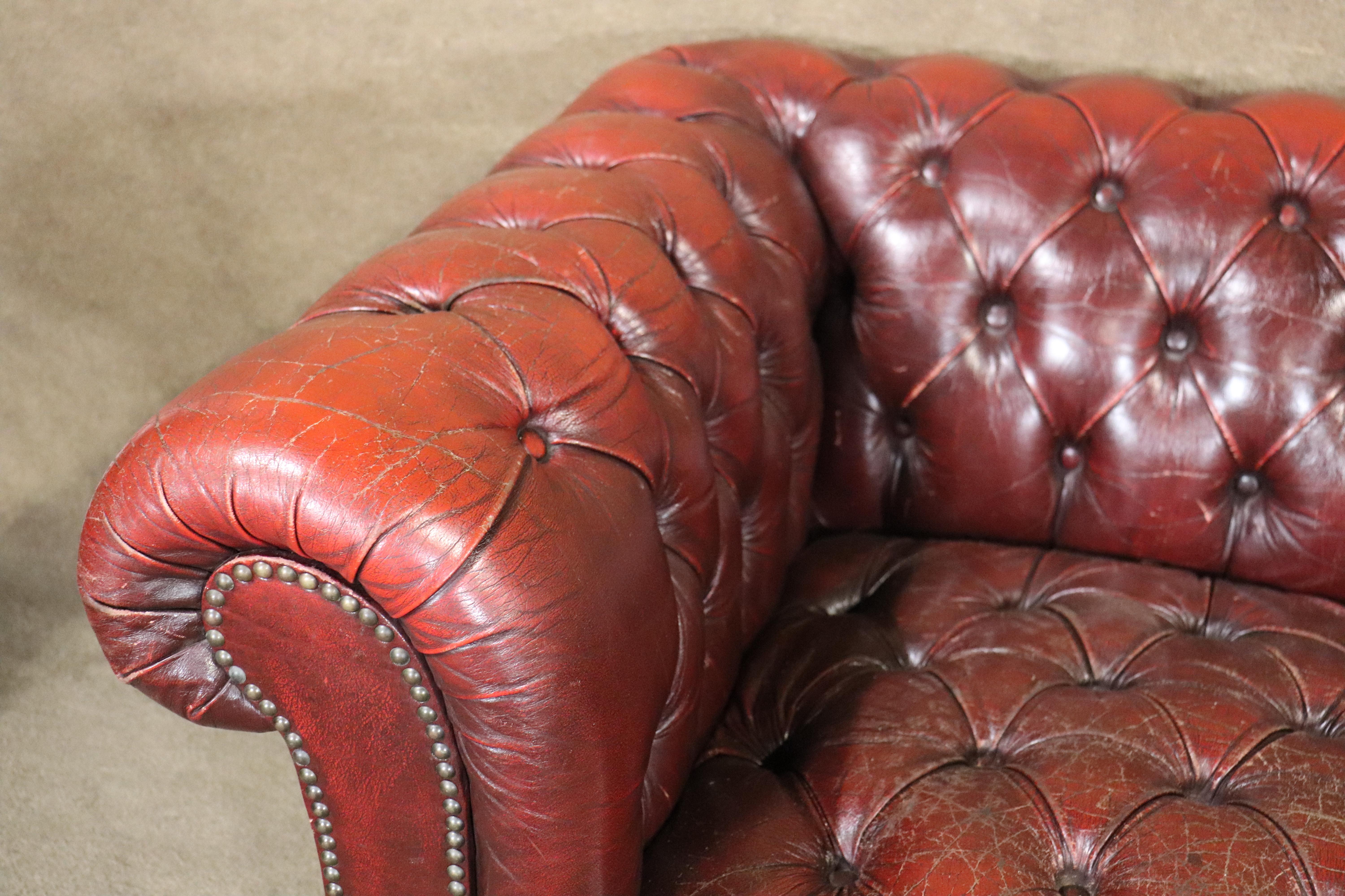 Leather Burgundy Chesterfield Sofa For Sale