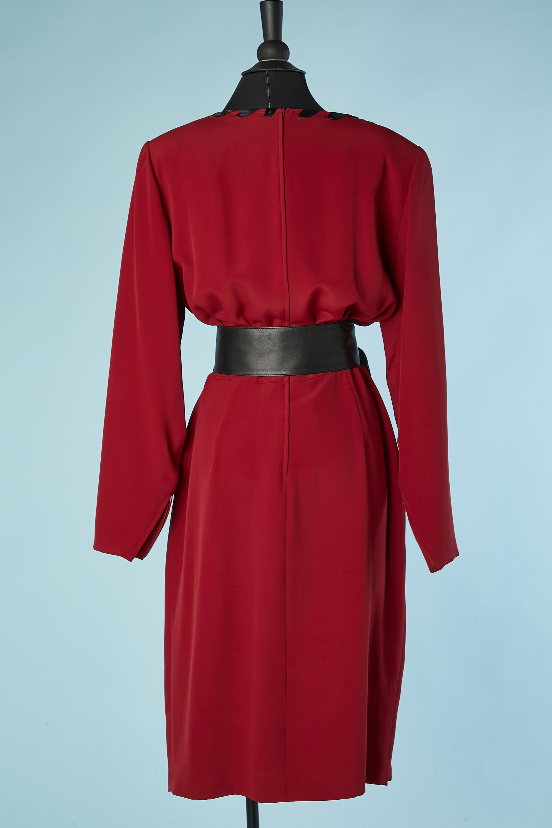 Burgundy cocktail dress with leather belt Valentino Miss V NEW with tag For Sale 2
