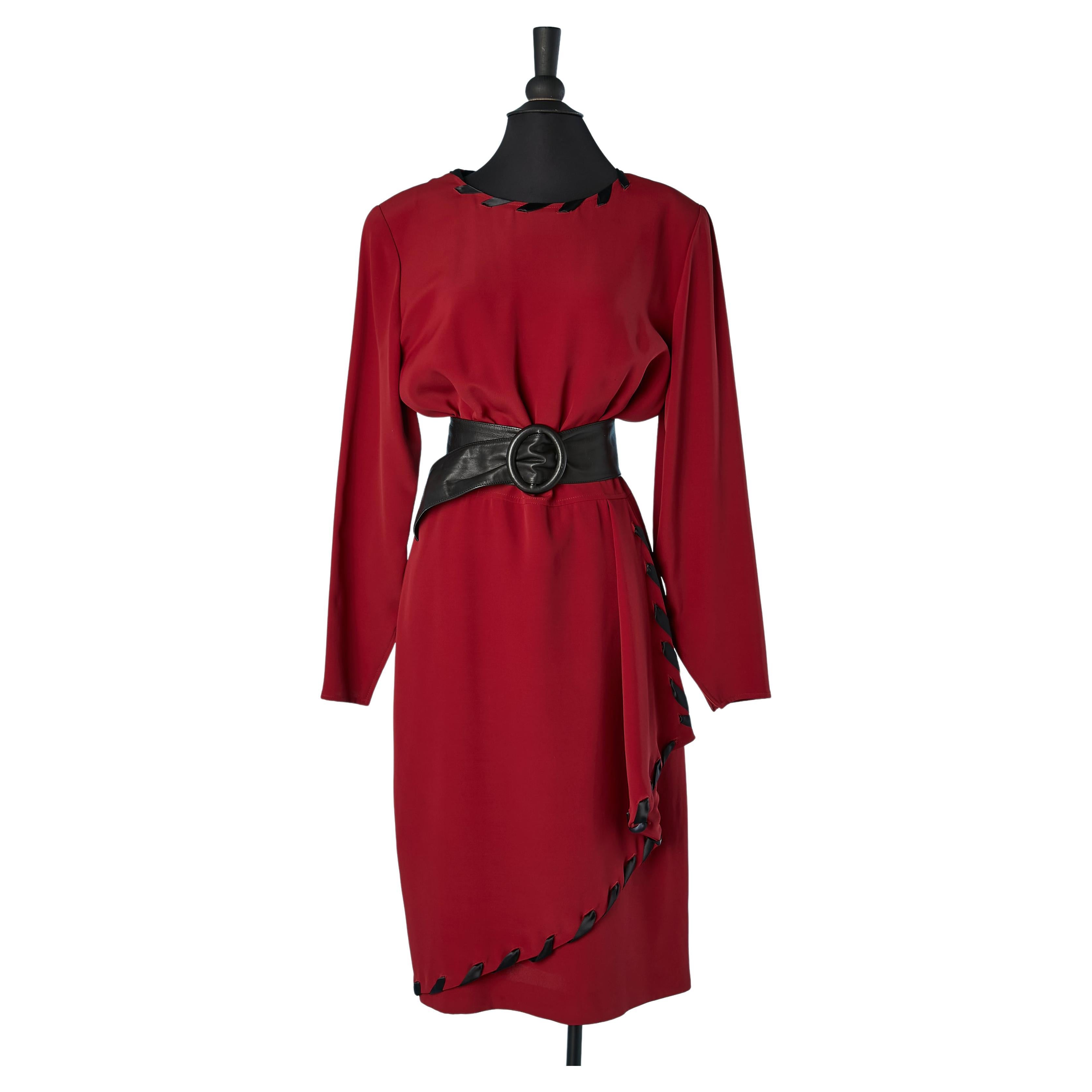 Burgundy cocktail dress with leather belt Valentino Miss V NEW with tag