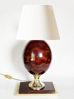 Burgundy-colored lamp with brass accents, France, 1970