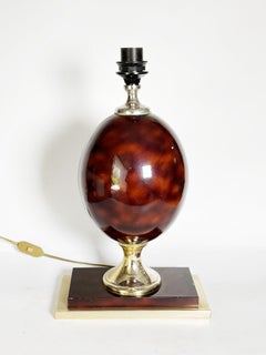 Burgundy-colored lamp with brass accents, France, 1970