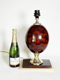 Burgundy-colored lamp with brass accents, France, 1970