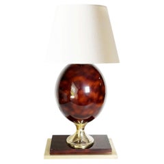 Burgundy-colored lamp with brass accents, France, 1970