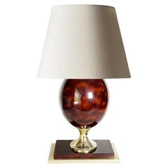 Burgundy-colored lamp with brass accents, France, 1970