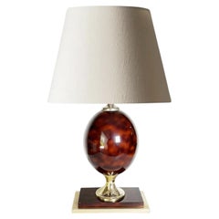 Burgundy-colored lamp with brass accents, France, 1970
