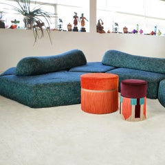 Burgundy Couture Geometric Tie Pouf