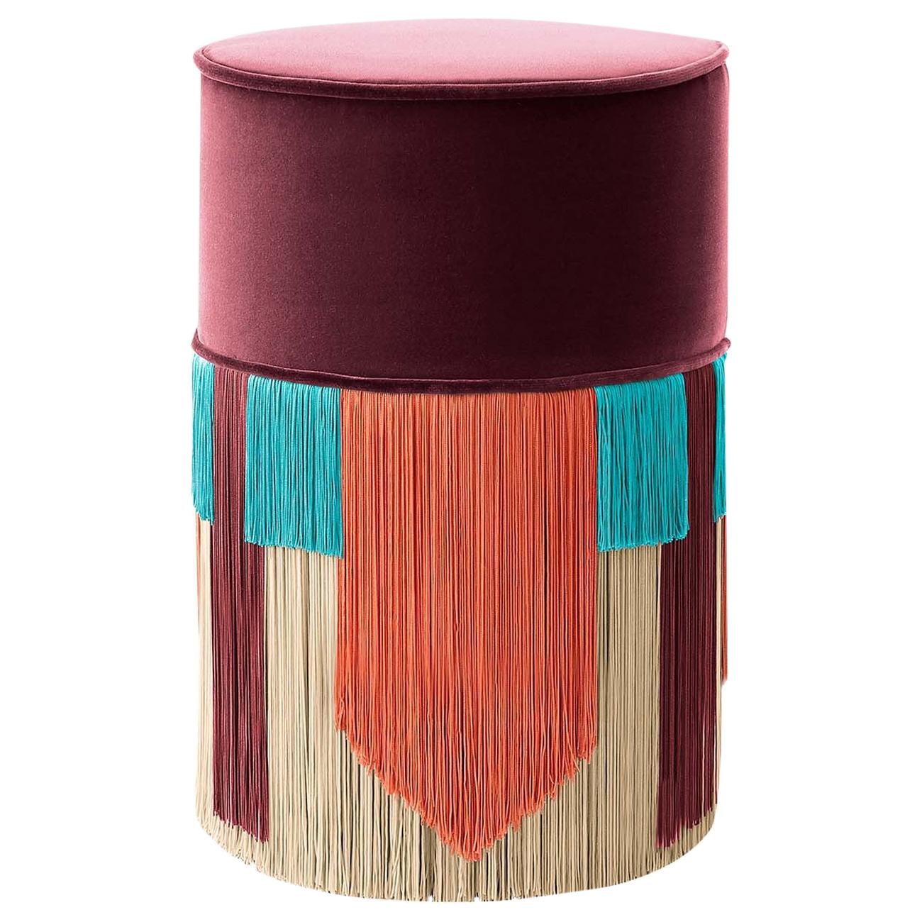 Burgundy Couture Geometric Tie Pouf