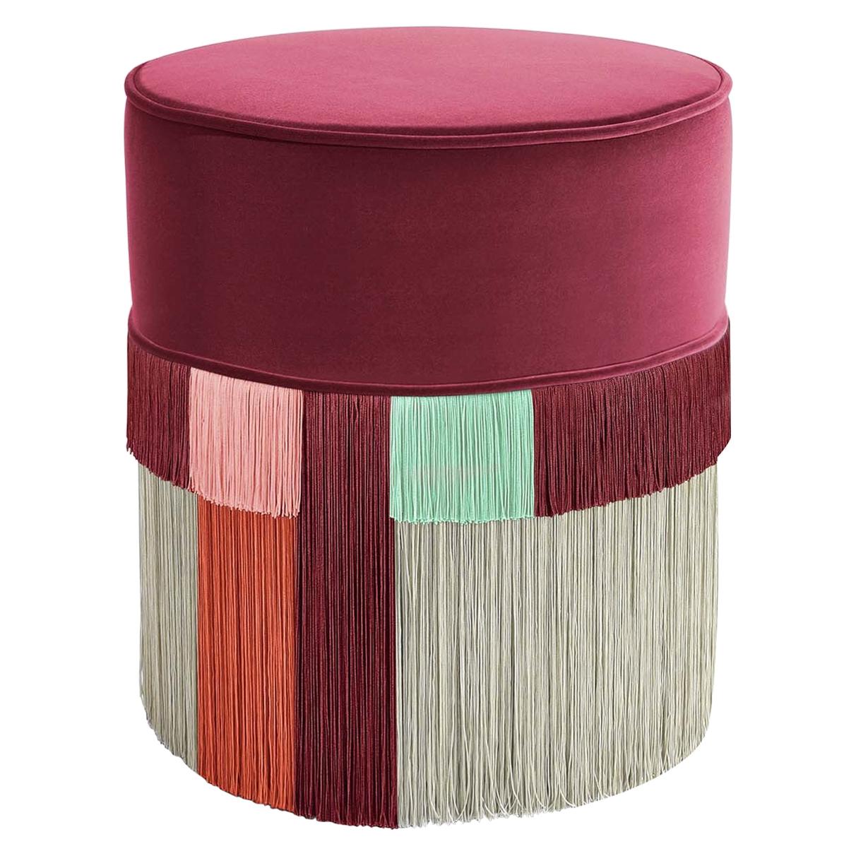 Burgundy Couture Geometric Wien Pouf For Sale