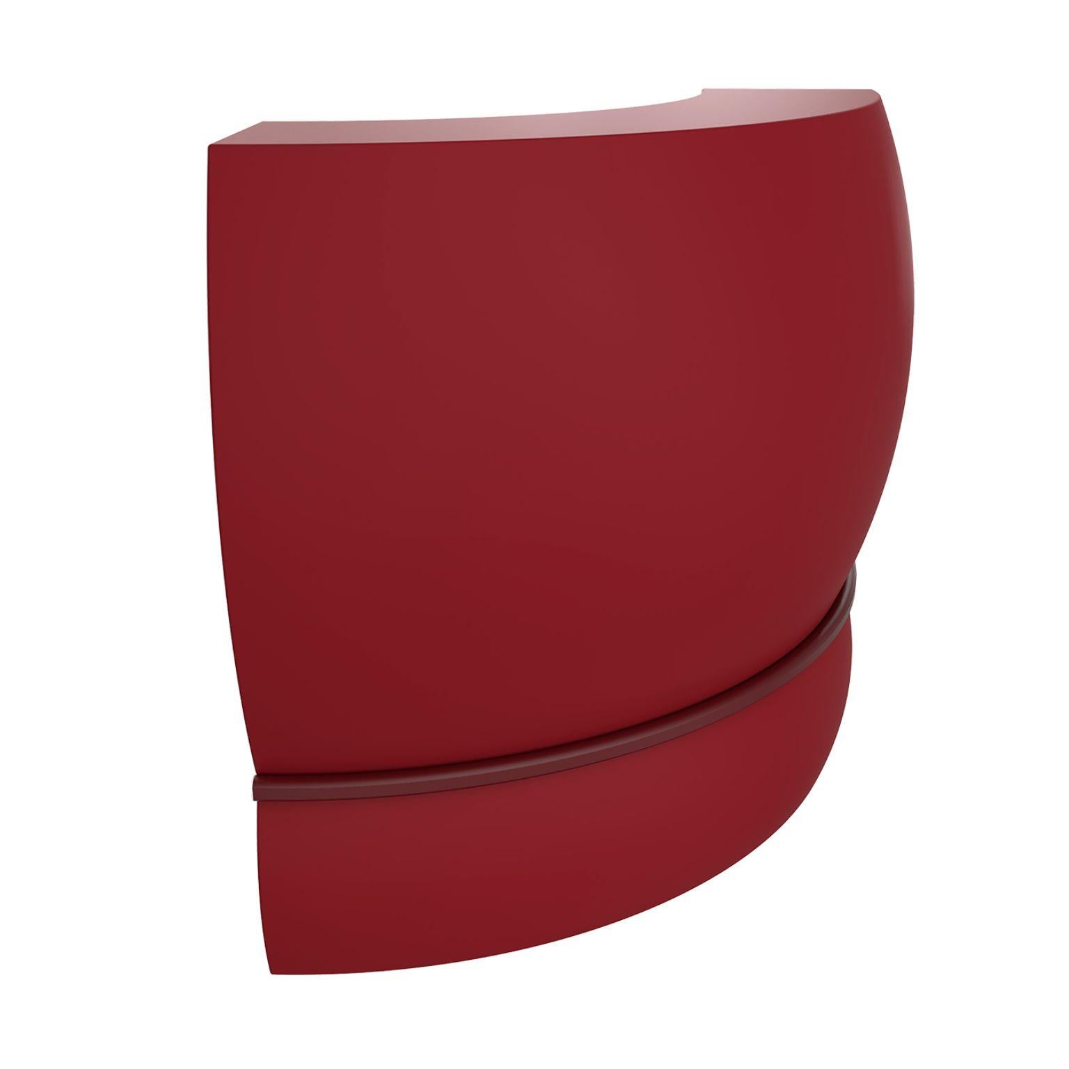 Burgundy curved Lace bar by MOWEE
Dimensions: D100 x W100 x H115 cm.
Material: Polyethylene and stainless steel.
Weight: 31 kg.
Also available in different colors and finishes (lacquered, retroilluminated). Optional wheel kit and optional bar