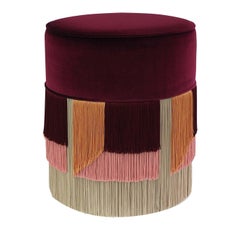 Burgundy Cylinder Wood Ottoman with Velvet Upholstery by Lorenza Bozzoli Couture