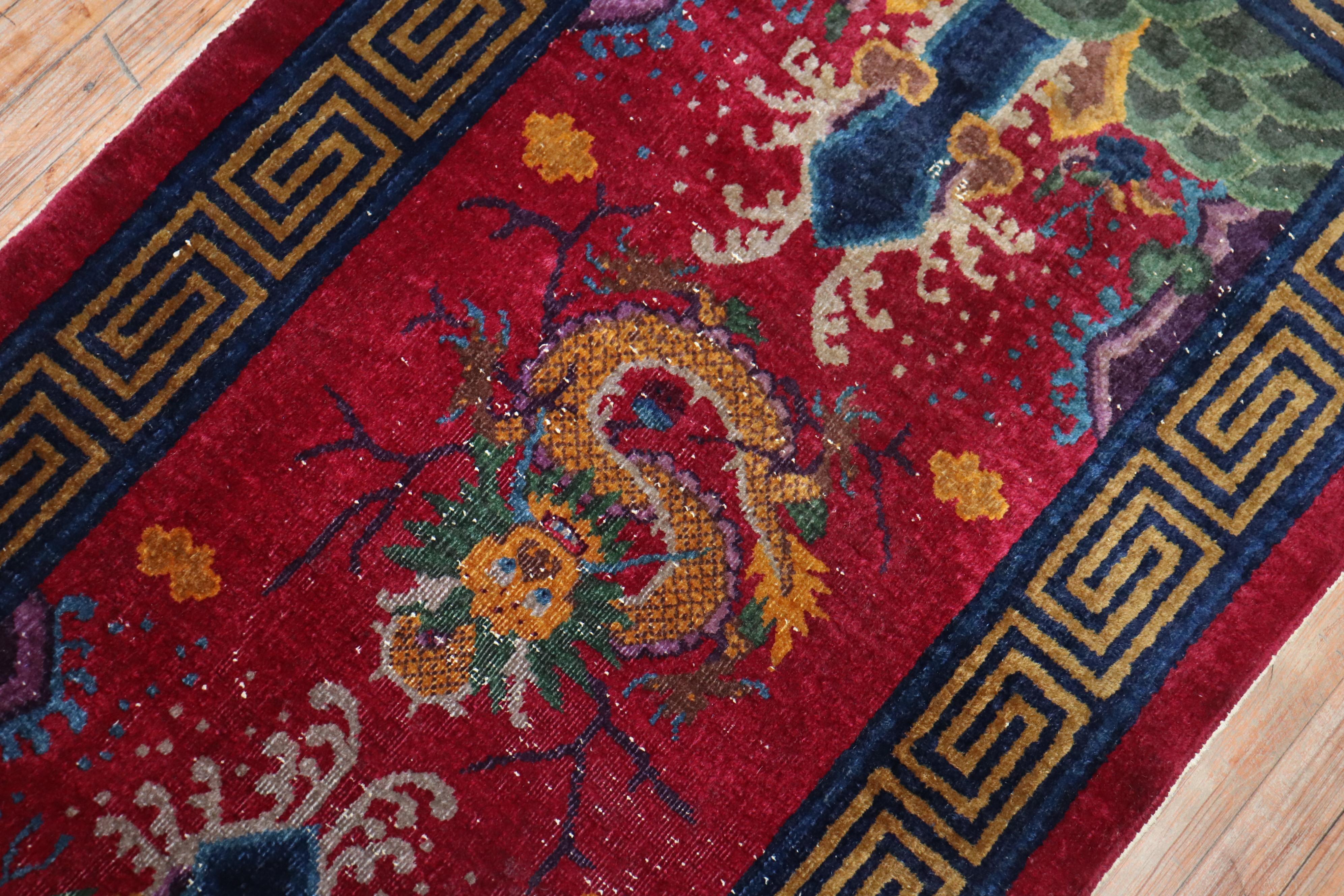 Hand-Woven Burgundy Dragon Chinese Scatter Size Rug