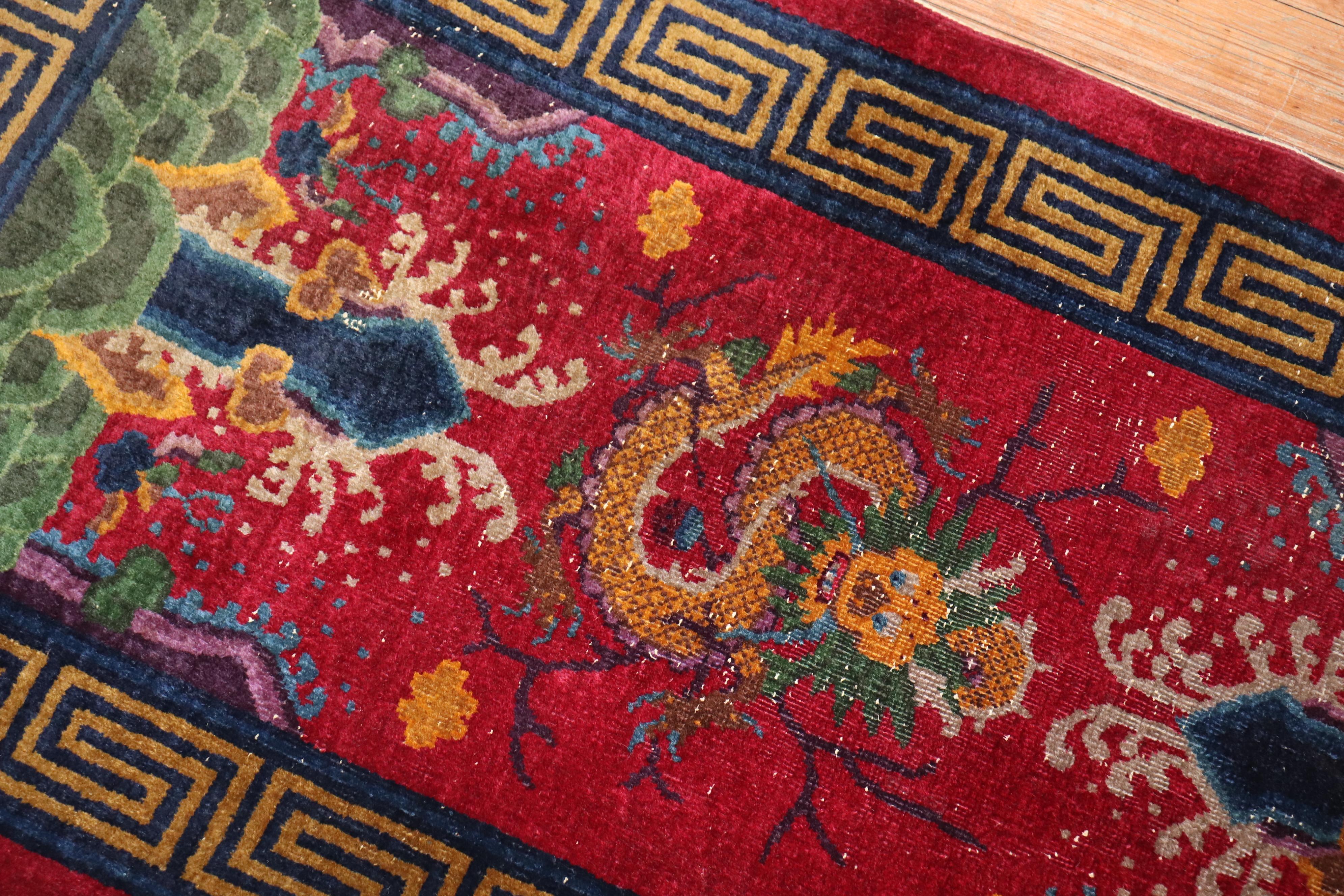 Burgundy Dragon Chinese Scatter Size Rug In Good Condition In New York, NY