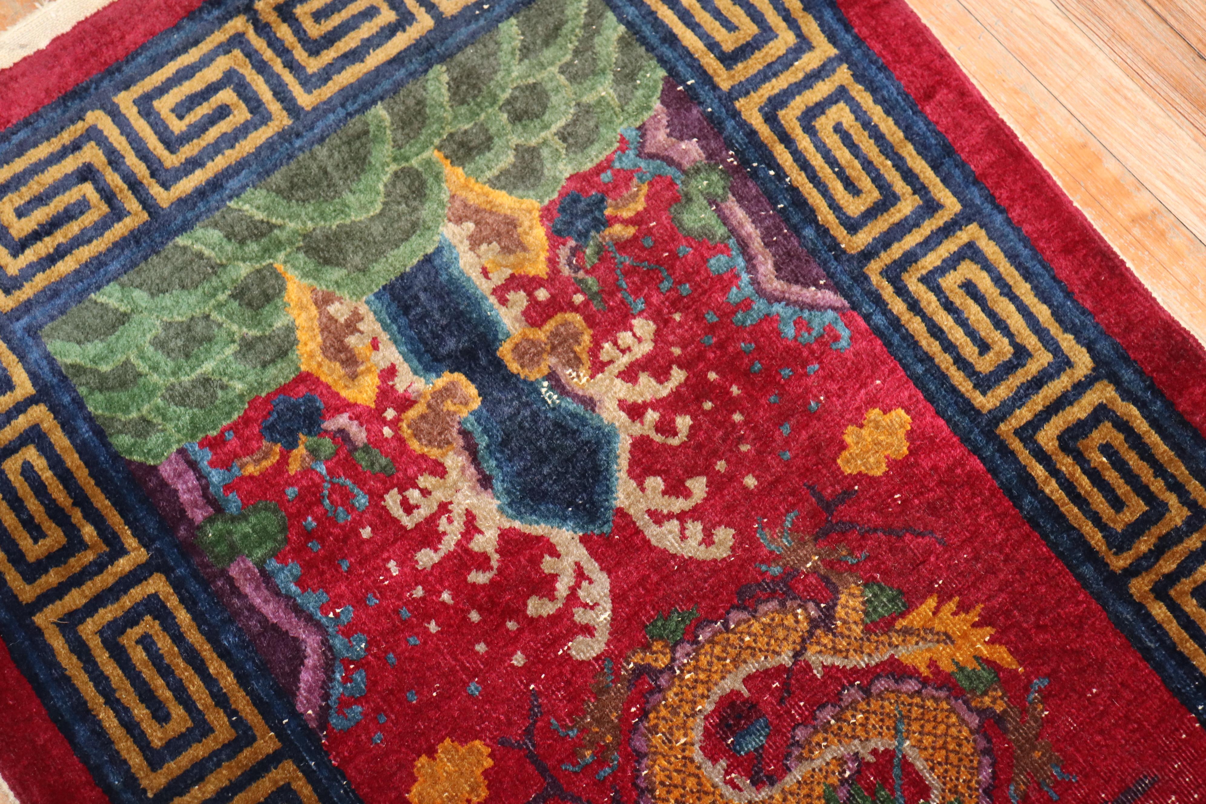 Wool Burgundy Dragon Chinese Scatter Size Rug