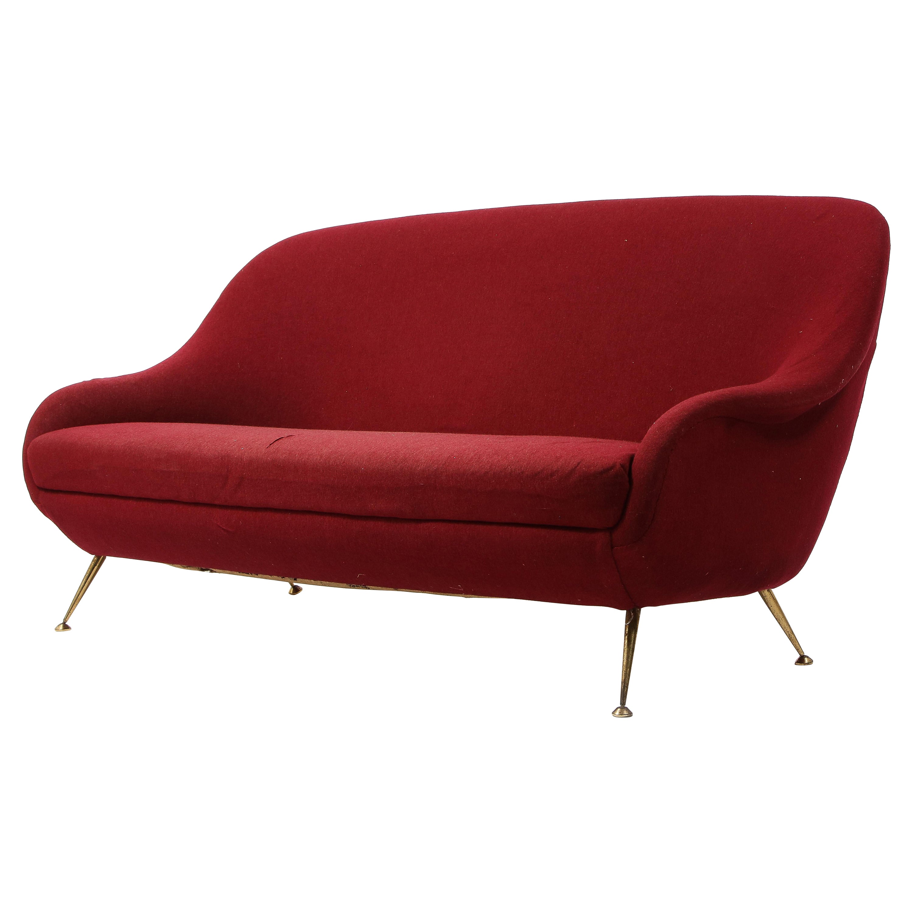 Burgundy "Egg" Three Seater Sofa, Italy 1950's