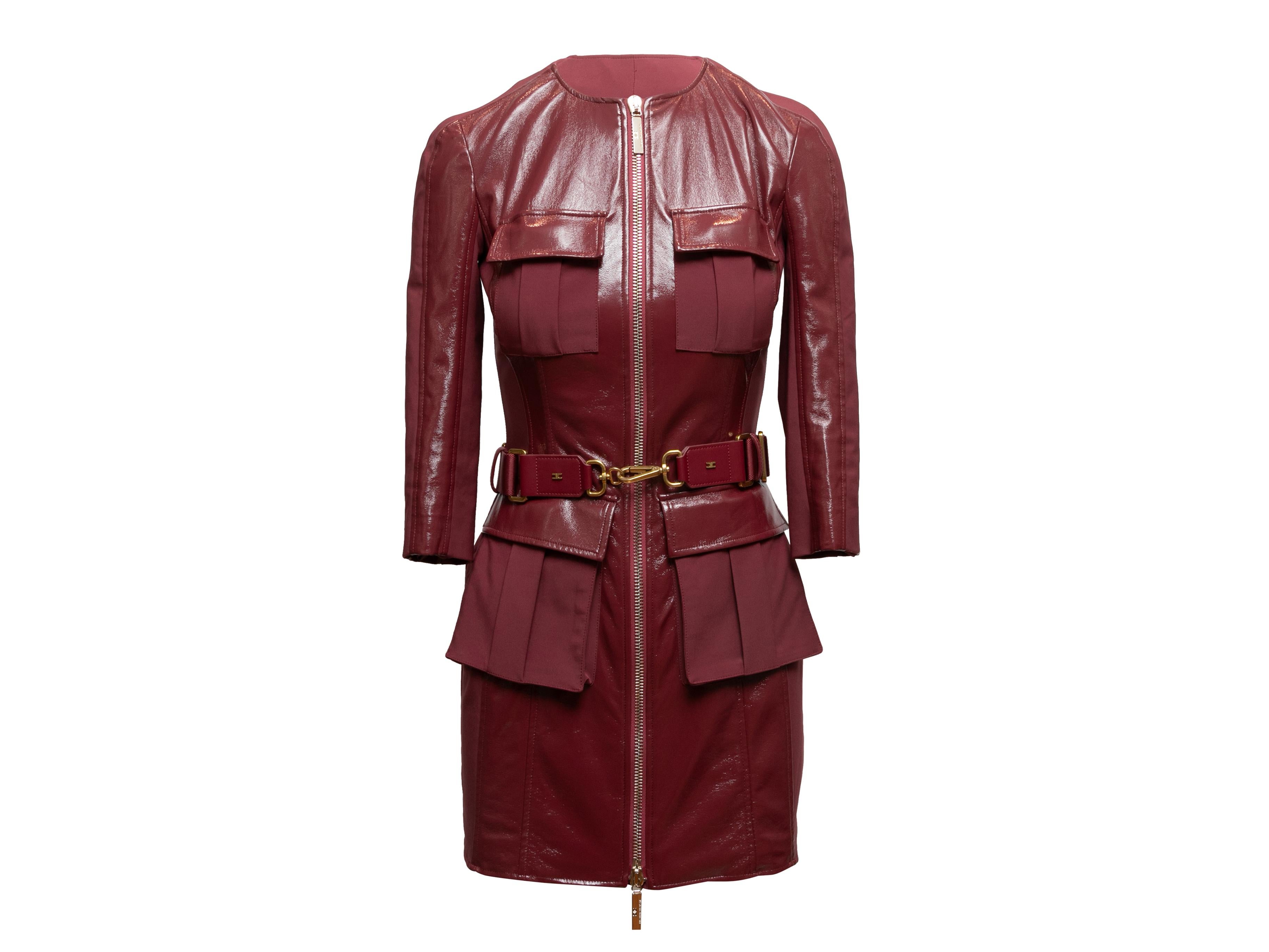Brown Burgundy Elisabetta Franchi Abito Patent Zip Dress Size IT 40 For Sale