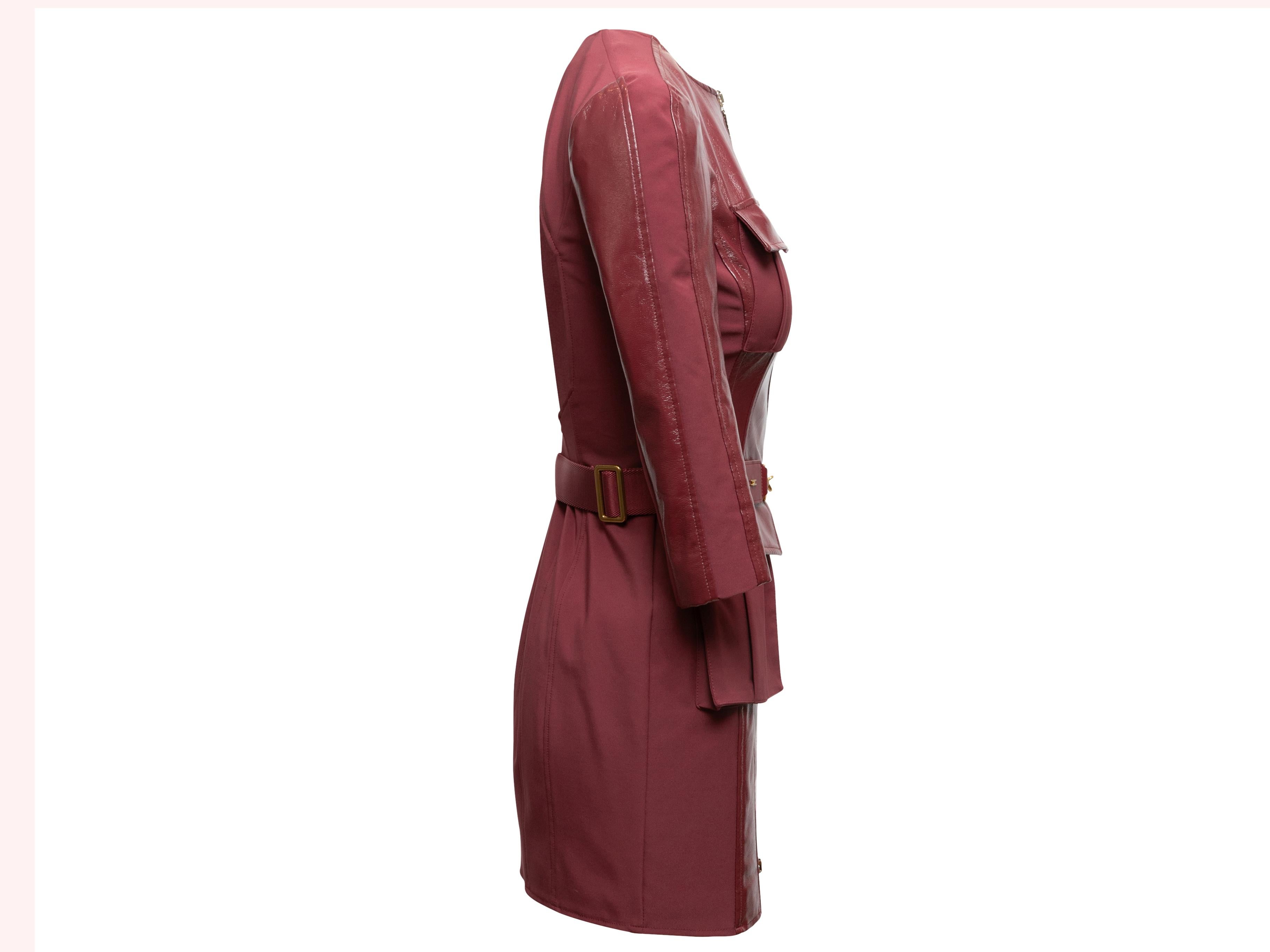 Burgundy Elisabetta Franchi Abito Patent Zip Dress Size IT 40 In Good Condition For Sale In New York, NY
