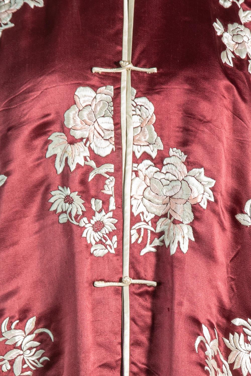 Burgundy Embroidered Silk Pajamas For Sale 5