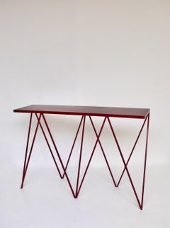 Burgundy Giraffe Console Table with Natural Linoleum Top - Customizable