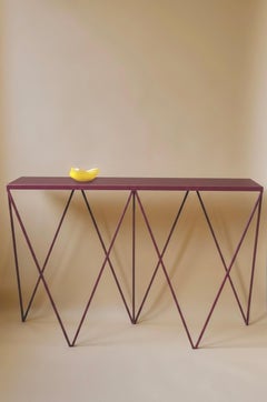 Burgundy Giraffe Console Table with Natural Linoleum Top - Customizable