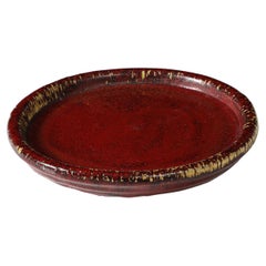 Burgundy Glazed Ceramic Platter, Hoganas, Sweden