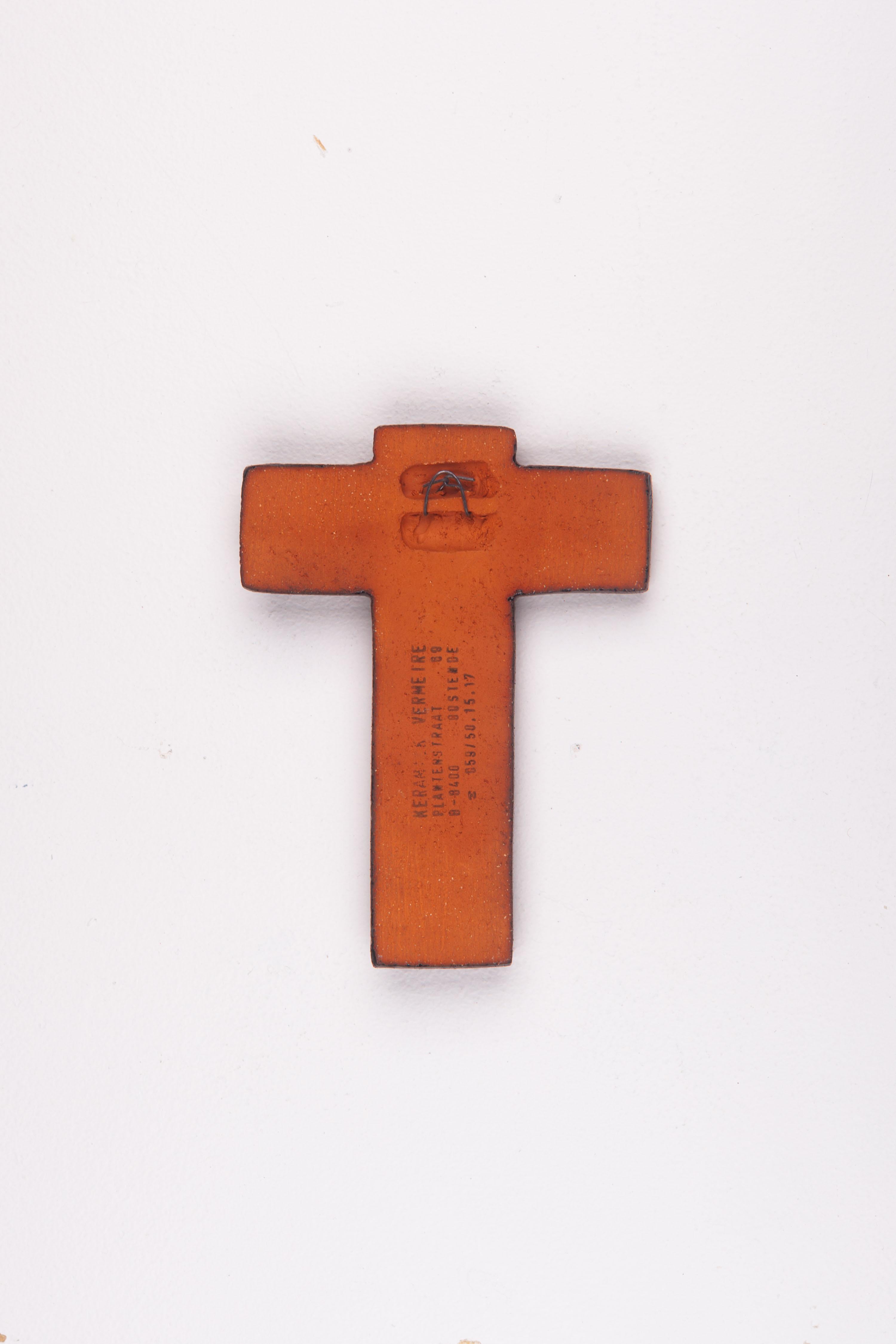 Mid-20th Century Burgundy Glossy Ceramic Cross Religious Wall Art For Sale
