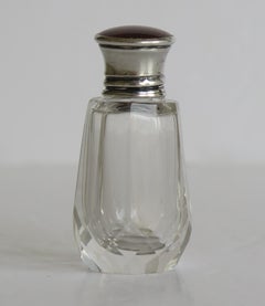 Burgundy Guilloche & Silver Topped Cut Glass Scent or Perfume Bottle London 1921