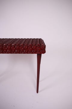 Burgundy Solid Wood Console Table with Handcrafted Carved Knot Design